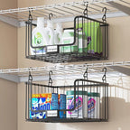 4-Tier Hanging Laundry Room Organizer with Label Cards,Foldable Wire Shelf Basket with 4 Rotating Hooks,Stacked Laundry Basket Organizer,Storage Rack for Laundry Rooms,Closet and Pantry-Black
