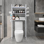 Over The Toilet Storage Rack 3 Tier Bathroom Organizer Shelf Over Toilet Freestanding Space Saver Toilet Stands with 10 Hooks Multifunctional (White)