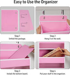 TYMENSH Over Door Organizer with 5 Large Pockets, Heavy Duty Hanging Organizer Storage, Closet Bathroom Nursery Bedroom Dorm, Toys Cosmetics Sundries and Baby Essentials, Pink
