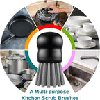 Mini Dish Brush for Cleaning Chicken Shredder, Palm Brush Dish Scrubber with Ergonomic Grip, Kitchen Brush for Washing Dishes, Pans, Pots, Sink (2, Black)