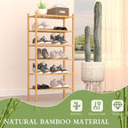 ROMGUAR CRAFT 6-Tier Bamboo Small Shoe Rack, Free Standing Wood Shoe Shelf Storage Organizer for Closet Entryway Stackable (Natural)