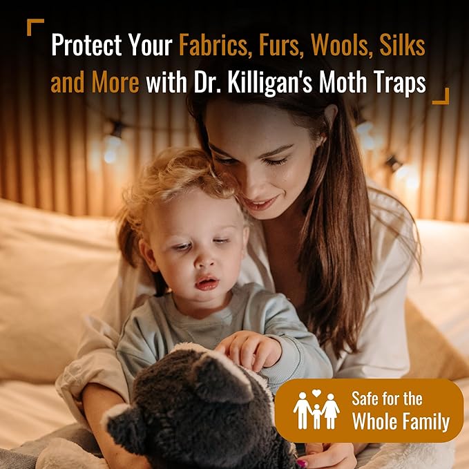 Dr. Killigan Premium Clothing Moth Traps with Pheromones Prime | Non-Toxic Clothes Moth Trap with Lure for Closets | Moth Killer Treatment & Prevention (6, White)