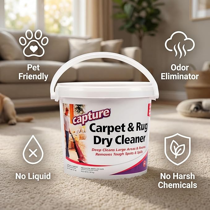 Capture Premium Lemon Scent Carpet Cleaner 4 lb Powder – 2 Pack Carpet Cleaner and Upholstery Cleaner – Carpet Powder for Vacuuming and Rug Cleaner – Dry Cleaning at Home with bag clips