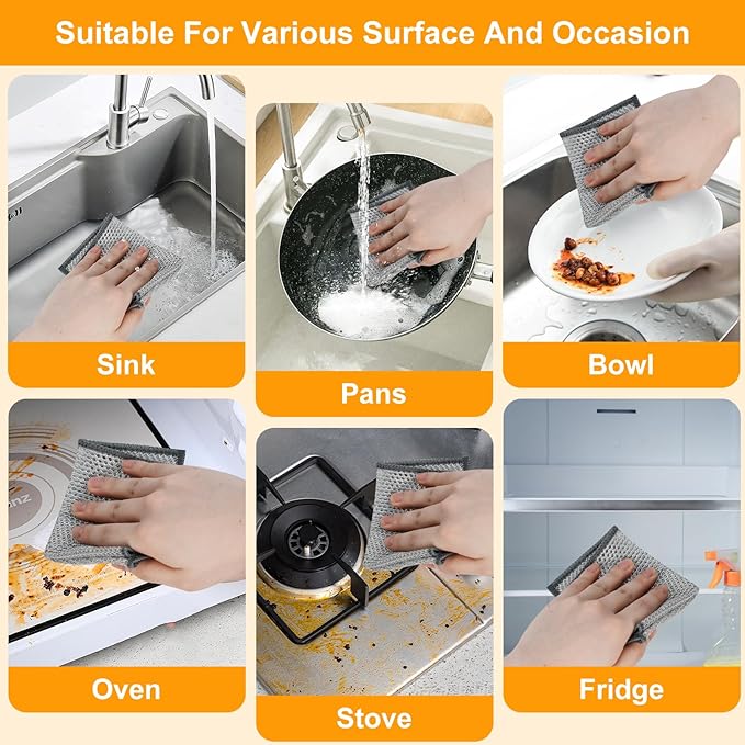 Extra-Large Size Multipurpose Wire Dishwashing Rag,Non Scratch Wire Dishcloth, Reusable Steel Wool Scrubber,Non-Scratch,Quick-Drying,Multi-Purpose for Kitchen,Bathroom Cleaning (10)