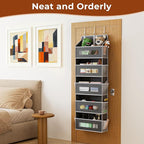 5 Tier Over The Door Organizer - Large Capacity Behind Door Hanging Shelves with 10 Mesh Pockets and Clear Windows, Closet Organizers and Storage for Bathroom, Bedroom, Nursery, 3 Pack Grey
