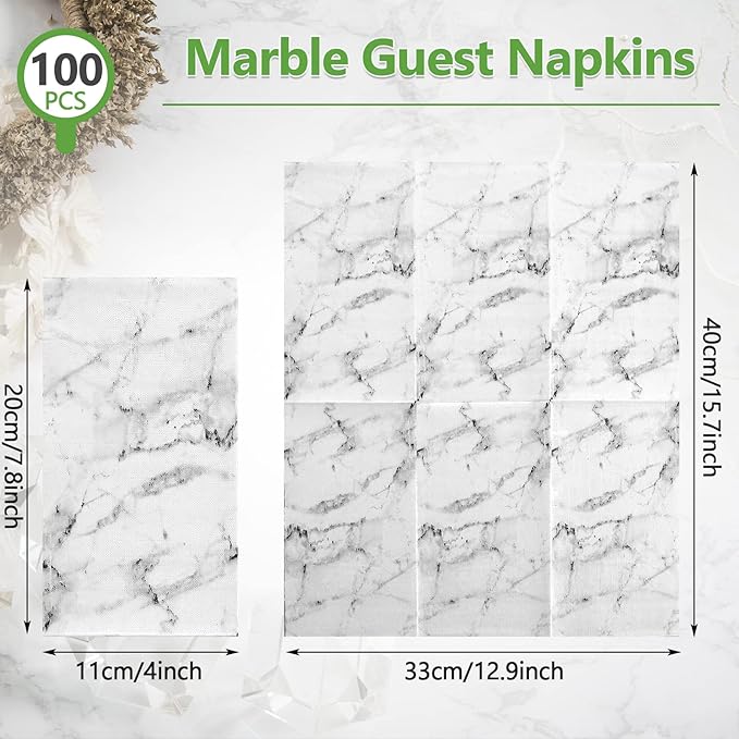 Zonon 200 Pcs Paper Hand Towels Bathroom Marble Guest Towels Disposable Paper Guest Decorative Napkins Marbleized Dinner Hand Napkin for Wedding Holiday Cocktail Party