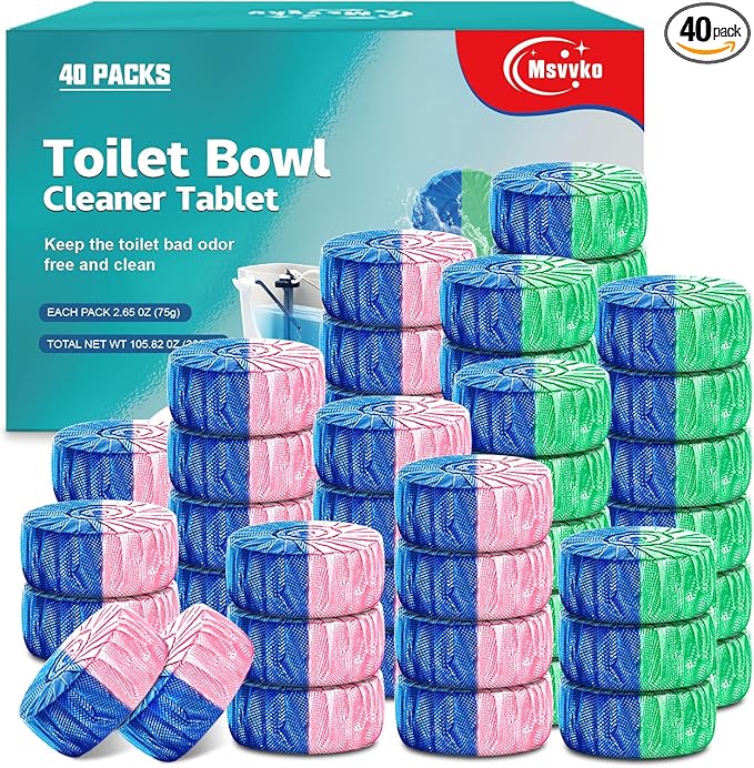 Toilet Bowl Cleaner Tablets 40 Packs, Two Colors Toilet Bowl Cleaners with Sustained-Release Technology, Keep Bathroom Toilet Stain Free and Prevent Limescale Buildup, 106oz