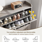 Nicetree Shoe Storage Cabinet with 2 Flip Drawers, Freestanding Shoe Organizer, Shoe Cabinet with Metal Legs, Narrow Shoe Rack Cabinet, Farmhouse Slim Shoe Cabinet for Entryway, Hallway, Rustic Gray