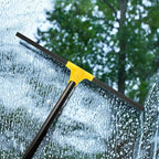 Floor Squeegee for Concrete and Tile Cleaning, 24'' Rubber Wiper Broom, Large Heavy Duty Water Scraper with 60'' Long Handle for Garage, Deck, Bathroom, Shower Glass, Window