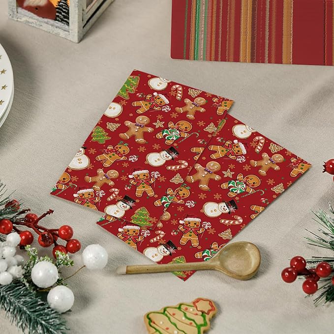 Horaldaily 50 Christmas Disposable Paper Decorative Guest Napkins, Gingerbread Man Hand Towel for Party Lunch Dinner Kitchen Bathroom