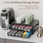 Coffee Pod Holder For Counter, 3 Pull-Out 72 K-Cup Holder Drawer, Wooden Cafe Pods Storage Organizer with Sliding Drawers for Coffee Station, Home, Kitchen, Office, Dorm (Black)