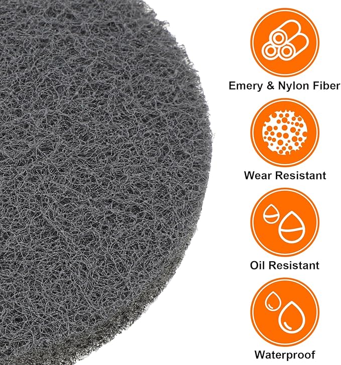 HARFINGTON 12pcs Scrubber Scouring Pads 1200 Grits 4 Inch Drill Power Brush Hoop and Loop Surface Conditioning Disc Drill Scuffing Disc Scrub Pads for Home Kitchen Cleaning, Light Grey