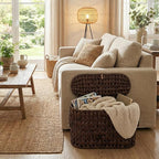 Coeusy Toilet Paper Basket with Lid, Water Hyacinth Wicker Basket for Bathroom Organizers and Storage, Holds Up to 6 Mega Rolls, Decorative Hand-Woven Rattan Bathroom Decor Accessories, Brown