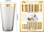 LIYH 100 Pcs Gold Plastic Cups - 16 oz Clear Black and Gold Rim Plastic Wine Cups Big Size Fancy Disposable Wine Glasses Party Cup Beverage Drinking Cup for Party & Wedding