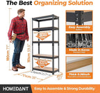 HOMEDANT 28" W 5 Tier Heavy Duty Garage Shelving Adjustable Metal Rack Storage Shelves Standing Shelf Unit Organizers Pantry Closet Black 1Pack