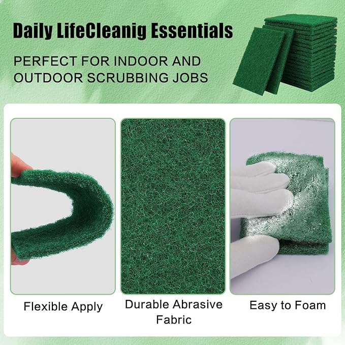 80 Pcs Heavy Duty Scour Pads,Scouring Pads,4 x 5.95 inch Scrubbing Pads for Metal Grills & Kitchen Scrubbers,Non-Scratch Reusable Dish Scrubbing Pads for Kitchen Dishes Sink Bathtub(Green)