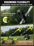 21V Cordless Tiller Cultivator, 400RPM Electric Rototiller with 48 Steel Tines, 4.0Ah Battery & Fast Charger, 8-inch Width 6-inch Depth Garden Tiller, Tiller for Gardening and Soil - Green