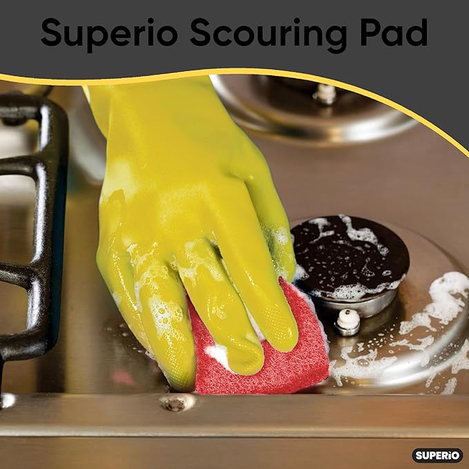 Scouring Pad Non-Scratching Scrubber Non-Scratch Cleaning Scrub Pads Heavy Duty Scouring Pad Reusable Kitchen Scrubbing Pad Pack of 6 Red, by Superio