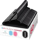 Sharpty Kids Plastic Hangers, Children's Hangers for Baby, Toddler, and Child Clothes - Everyday Standard Use - Ideal for Boys and Girls Closet, Clothing, Pants, Coats, and More - Black, 60 Pack