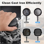 Upgraded Cast Iron Cleaner Brush with Heavy Duty Handle, Chain Mail Cast Iron Skillet Pan Scrubber for Griddle Cleaning Brush with Pan Grill Scrapers