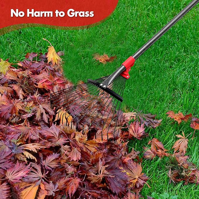 BsBsBest 61 Inch Rake for Leaves with 18 Metal Tines 10-18" Expandable Head Rakes Adjustable Handle for Lawn Leaf Rake Yard Tools for Collecting Leaves, Grass Clippings, Garbage