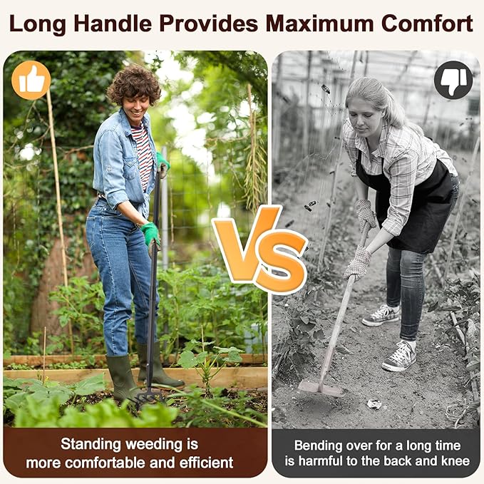 Garden Hoe Weeding Tool, Heavy Duty 73" Long Handle Stirrup Hoe Cultivator, 2 in 1 Action Scuffle Hula Push Pull Hoe Manual Weeder for Gardening Landscaping Loosening Soil Removing Grass