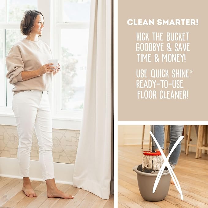 Quick Shine Multi Surface Floor Cleaner 64oz, Ready to Use-Streak Free-No Rinse, Use on Hardwood, Laminate, Luxury Vinyl Plank & Stone, Use in Spray Mops & Vac Mops, Safer Choice Cleaner