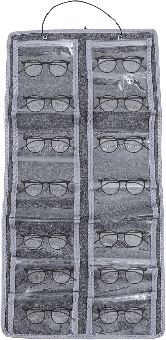 Felt Wall Hanging Glasses Storage Bag Dustproof Eyewear Organizer Pouch Medium Gray for Household Wall Mount