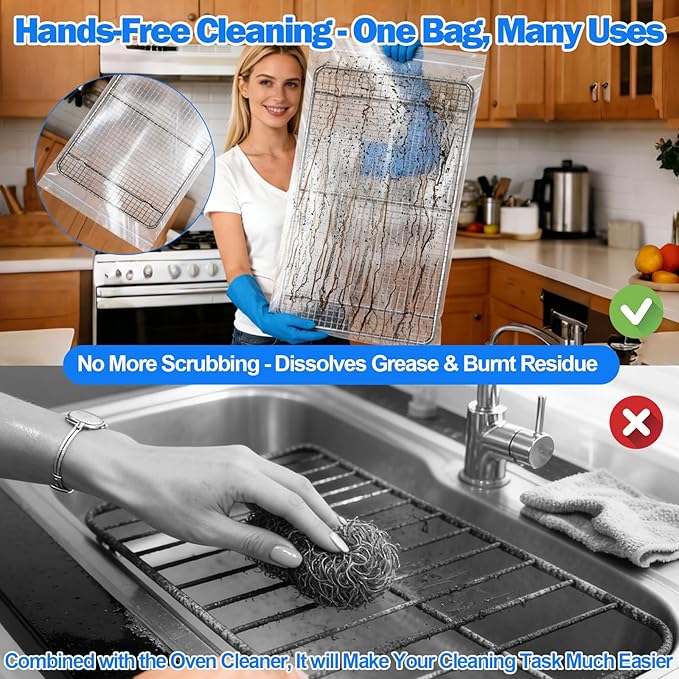 Palksky Oven Rack Cleaning Bags, 31.4''*39.3'' Heavy Duty No Scrub Oven Rack Cleaning Bags, Reusable Leak-Resistant PE Bags for Deep Soaking Grill Grates, BBQ Racks, No Cleaner Included, 3 Packs