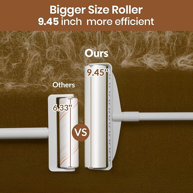 Large Floor Lint Roller Long Handle, 9.45" Wide Super Sticky Pet Hair Lint Remover for Floors Carpet Furniture, 4 Refills 360 Sheets Value Pack,Extendable Handle(18"- 45") – for Dog Cat Owners Homes