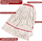 MATTHEW CLEANING Heavy Duty Mop Head Commercial Replacement for General and Floor Cleaning, Wet Industrial Blue Cotton Looped End String Head Refill (Pack of 6) White