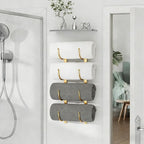 Rolled Towel Rack for Bathroom– 4-Tier Rolled Towel Storage Holder,Metal Organizer for Towels & Large Bath Sheets, Space Saving Rack for Small Bathroom, RV, Camper, Closet, Gold Metal