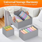 TasticTotes Drawer Organizer Clothes, 16 Pack Drawer Organizers and Underwear Organizer for Nursery, Dividers Clothes Organizer, Closet Organization and Foldable Storage Bins for Socks, Bra, Tie, Grey