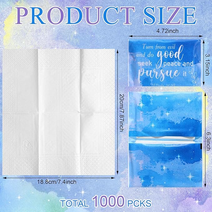 PerKoop 100 Pack Pocket Tissues Travel Slim Packs Small Facial Tissues Wallet Size Toilet Paper for Travel Guest Wedding Supplies, 4 Styles(Inspirational Watercolor)