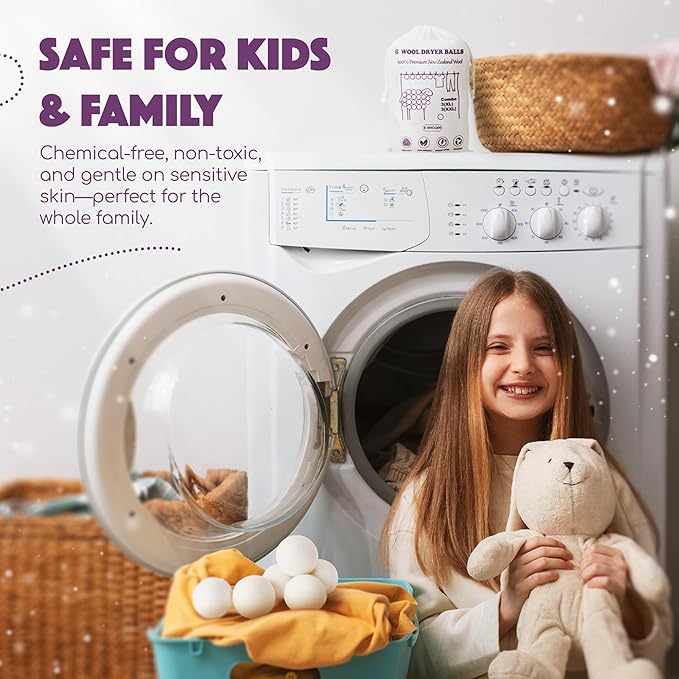 Wool Dryer Balls XL 6-Pack (3 XXL + 3 XL) – 100% New Zealand Wool, Hypoallergenic, Chemical-Free Fabric Softener – Reusable for 1,500+ Loads – Anti-Static & Baby-Safe