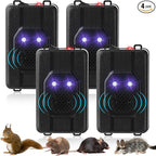 Qualirey 4 Pcs Ultrasonic Rodent Repellent for Car Engines Car Rodent Repeller Under Hood Battery Operated Rat Repellent with Strobe Light Keep Pest Squirrels Mice Out of Garage RV Outdoor