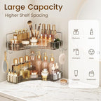Corner Counter Organizer, 2-Tier Bathroom & Kitchen Storage Tray with Hooks | Clear Vanity Organizer for Skincare, Makeup & Jewelry