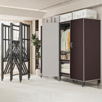 Heavy Duty Covered Clothes Rack with Magnetic Door Foldable Portable Wardrobe Closet for Hanging Clothing Rolling Black Metal Garment Rack on Wheels Closet System (Brown, 49.12in)