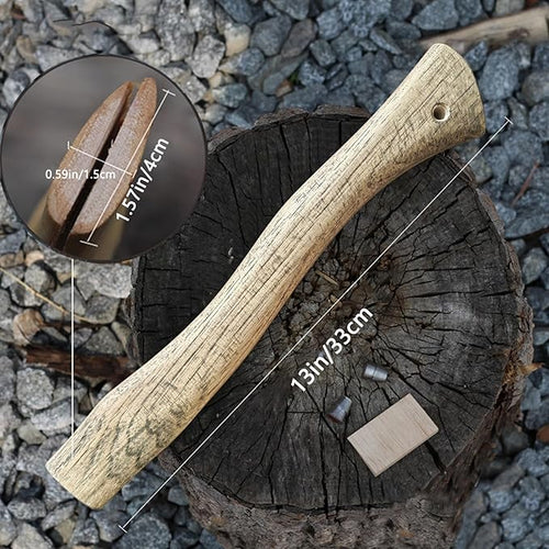 2 Pack Axe Handle Replacement for Camping Gardening Axe, 13in Hickory Hatchet Handle Replacement with Wooden and Steel Wedges Camping Essentials