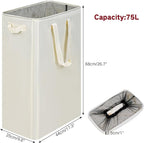 efluky Slim Laundry Basket, Narrow Laundry Hamper with Handles, Collapsible Dirty Clothes Hamper, Tall Laundry Bin for Laundry Room, Dorm and Bedroom, 19.8 Gallon (75L) Beige