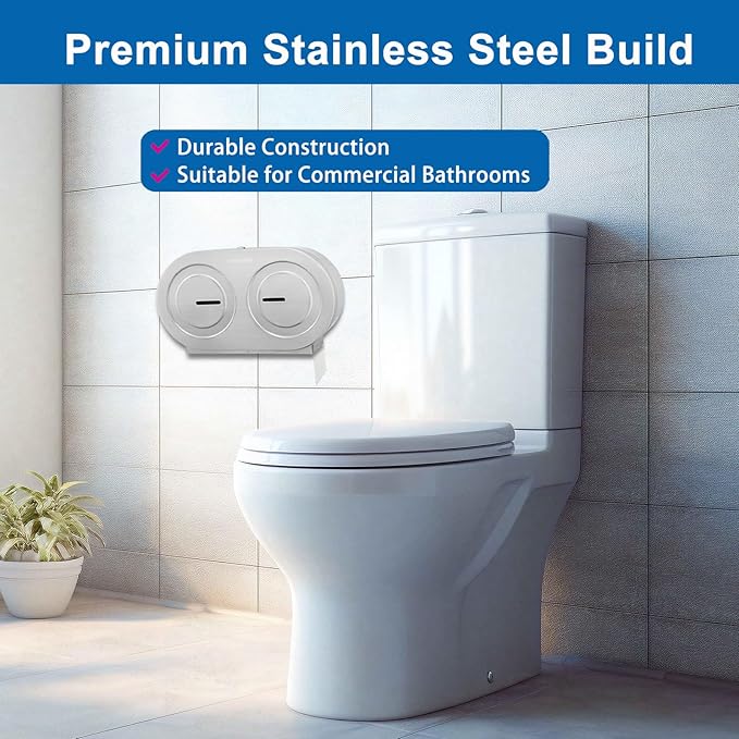 Twin Jumbo Toilet Paper Dispenser Wall Mount, 9" Commercial Stainless Steel Double Roll Toilet Paper Holder, Industrial Large Tissue Dispenser with Lock, Brushed