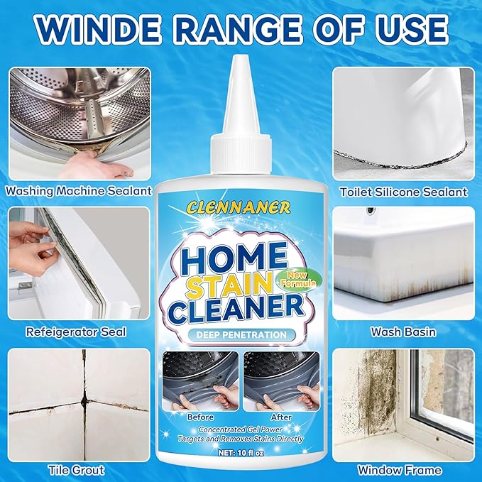 Home Remover Gel, 10 Fl Oz Household Stain Cleaner Gel for Washing Machine, Refrigerator Strips, Grout Cleaner for Tiles Grout Sealant Bathroom Kitchen Sinks Cleaning