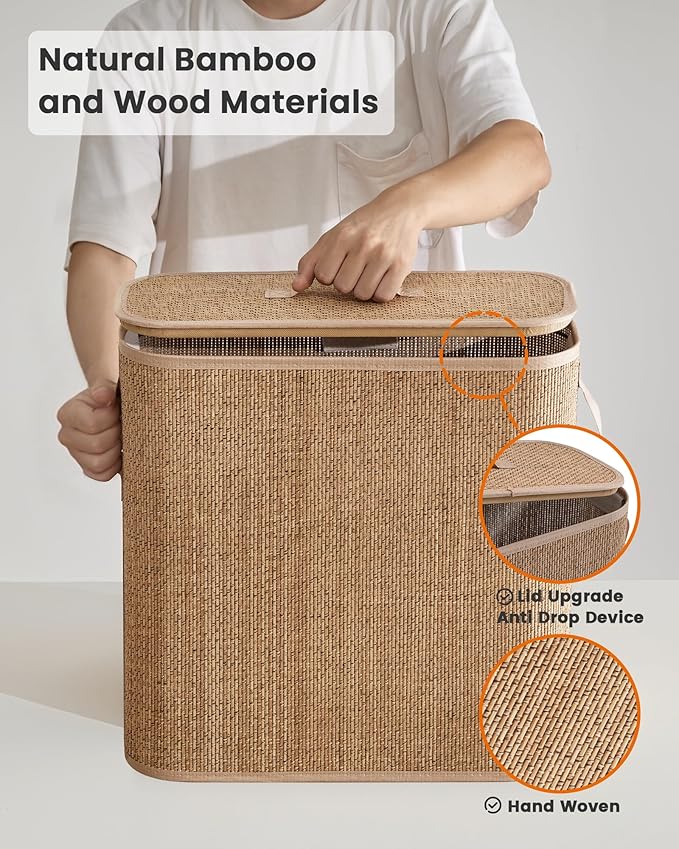 Bamboo Toilet Paper Storage Basket with Lid & Handle - 32L Large Capacity Handwoven Bathroom Organizer for 16 Rolls - Sturdy Stand Holder for Toilet Paper Organization, Carbon Brown
