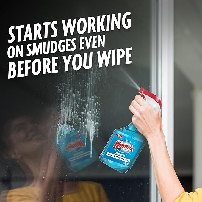 Windex Glass and Window Cleaner Spray Bottle, Packaging Designed to Prevent Leakage and Breaking, Surface Cleaning Spray, Original Blue Scent, 23 Fl Oz (Pack of 2)