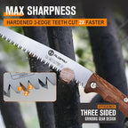 7" Professional Folding Hand Saw - SK5 High Carbon Steel Blade, Ergonomic Wenge Wood Handle, Leather Sheath | Survival Saw for Camping, Bushcraft, Pruning & Tree Trimming with Secure Lock