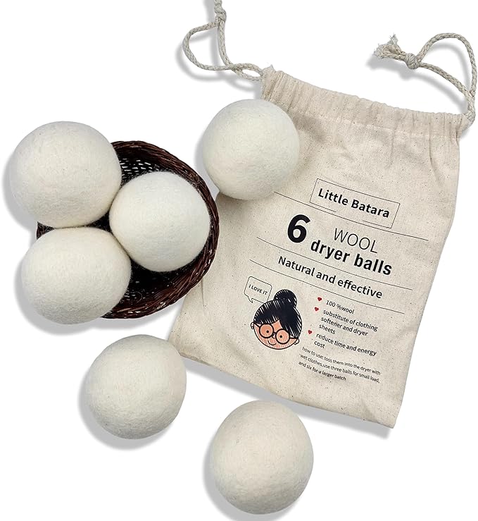 Wool Dryer Ball Laundry Reusable, Natural, Organic, Dryer Sheets and Fabric Softener Alternative,Save Energy, Pack of 6