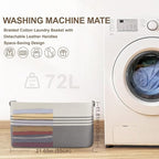 72L Large Laundry Basket with Leather Handles for Living Room Storage, Woven Rope Baskets Bin for Blanket, Kids Toy, Gifts, Wicker Hamper for Bedroom Dirty Clothes, 22"x17"x12" White Grey