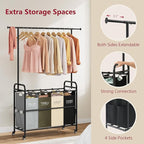 Tajsoon Laundry Sorter Cart with Hanging Clothes Rack, 4 Butler Sorter Basket Organizer, Laundry Hamper Cart with Heavy Duty Rolling Lockable Wheels, 4 Colors
