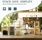 LIBWYS 12-Pack Square Glass Storage Jars with Bamboo Lids (0.6Qt/1.06Qt) - Stackable Food Containers for Pantry Organization, Coffee, Flour, Snacks, Tea | Kitchen Canisters Set