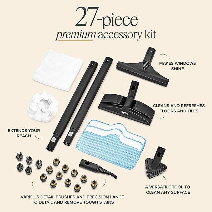 Dupray Neat Steam Cleaner with 27-Piece Accessory Kit – High-Performance Chemical-Free Cleaning for Floors, Cars, Tiles, and More. *Kills 99.9% of Bacteria & Viruses (incl. 11 brass brushes)